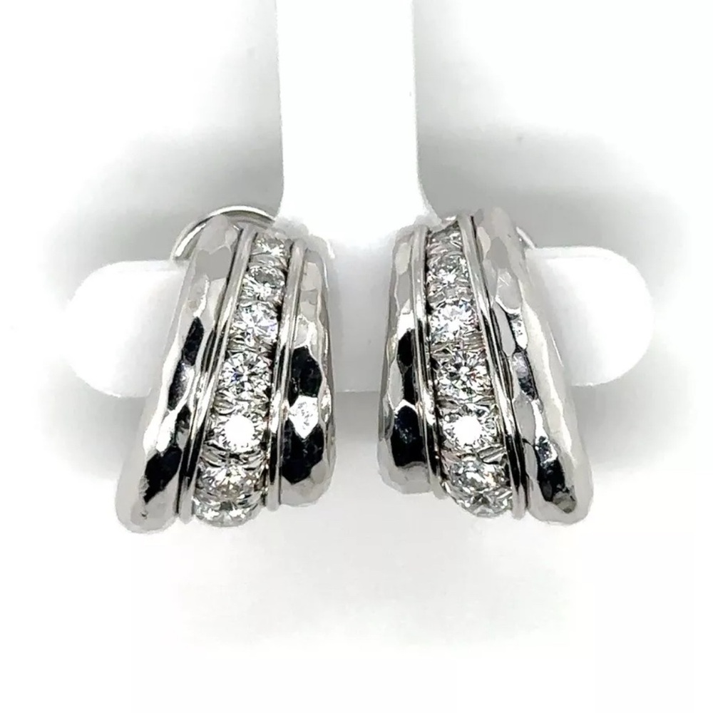 Henry Dunay 950 Platinum & Diamond Hammered Earclip Earrings